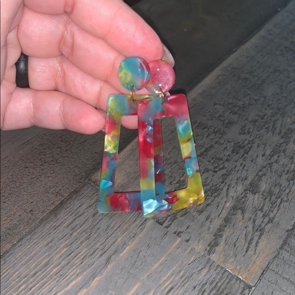 5/$25 Mottled Acrylic Colorful Post Earrings 2.3” NEW - Picture 2 of 3